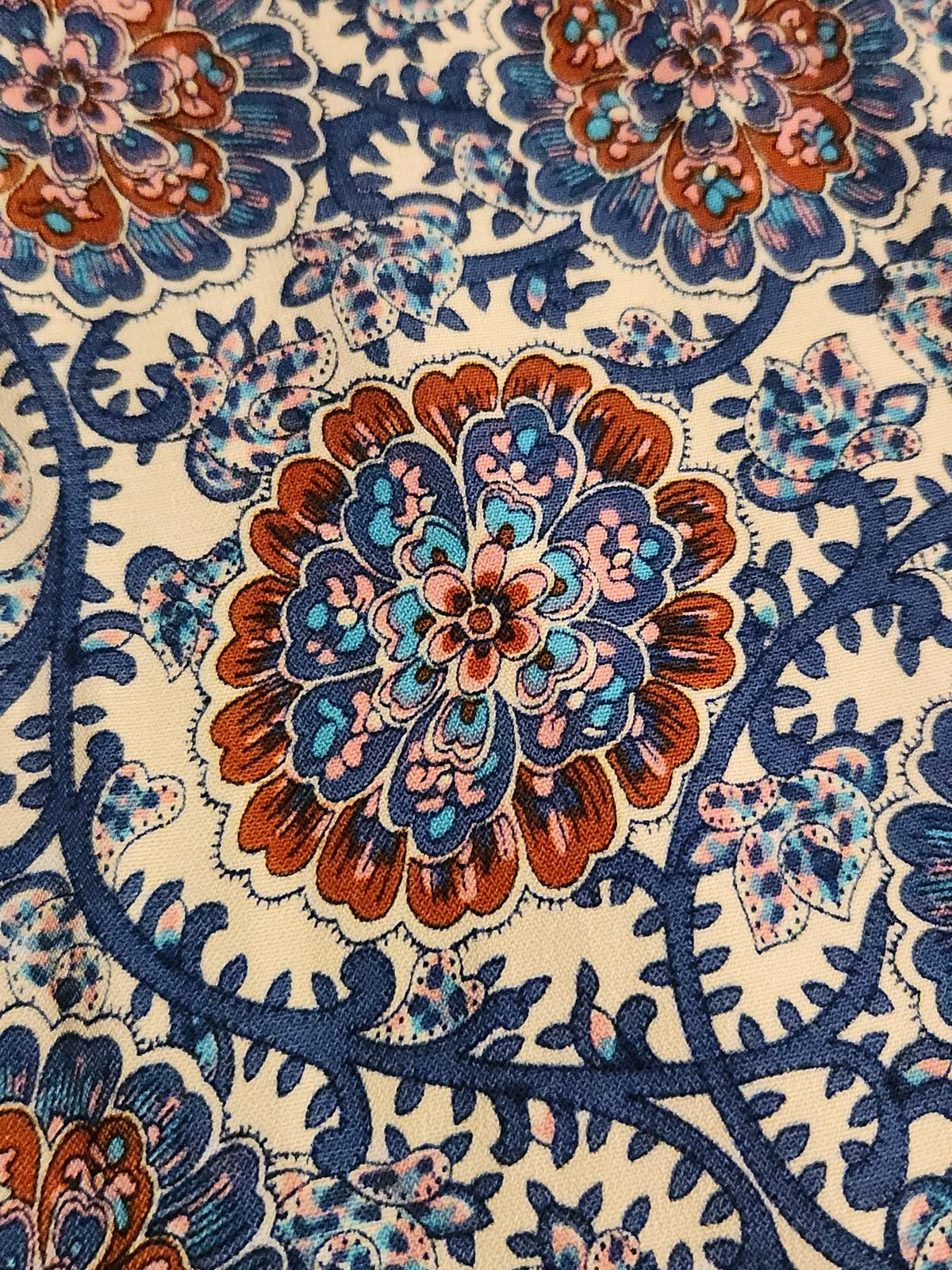 Beautiful Le Lis Top Blouse 3/4 Sleeve Cornflower Blue Floral Lady's Med