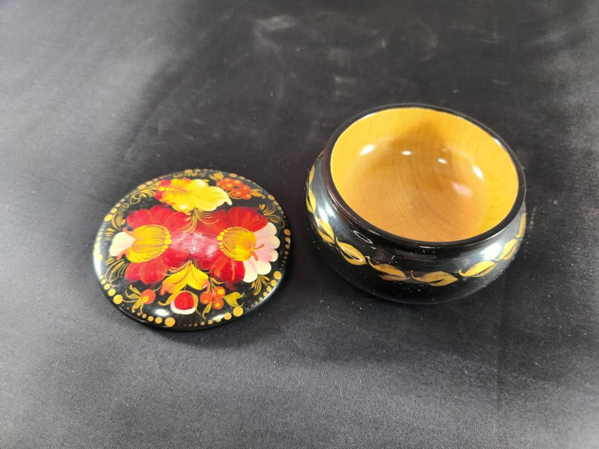 Stunning Handpainted Russian/Ukranian Cup Floral Red & Black