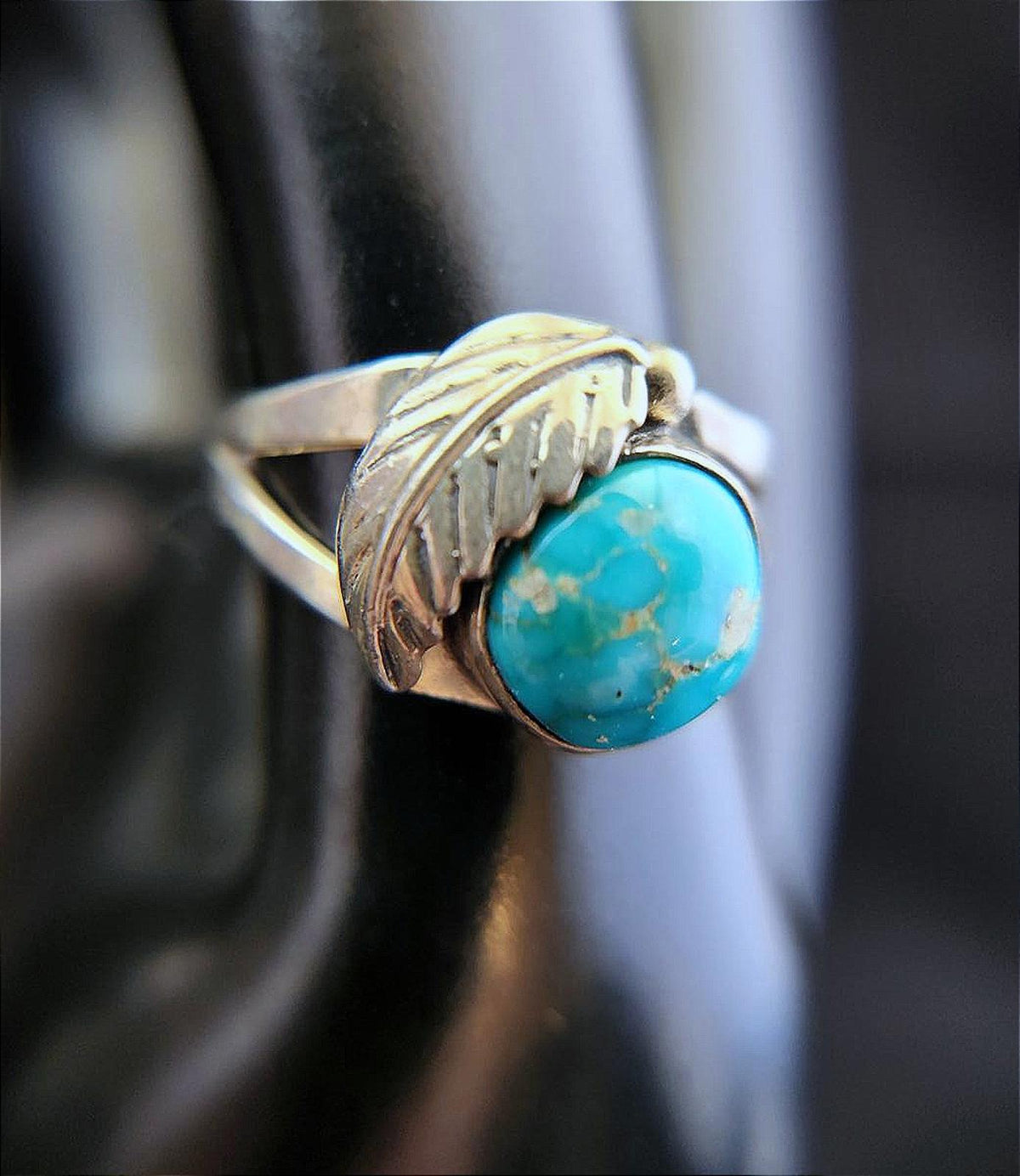 Beautiful Vintage Turquoise Ingot Ring Sz. 7.5, Sterling