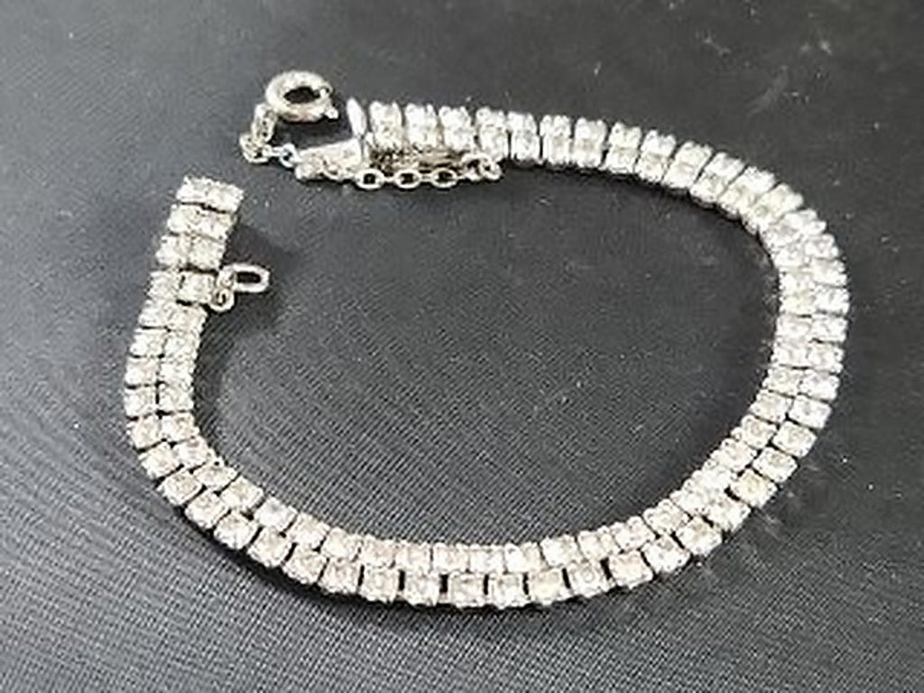 Sparkling Double Strand Rhinestone Necklace Vintage 7.5 Inches