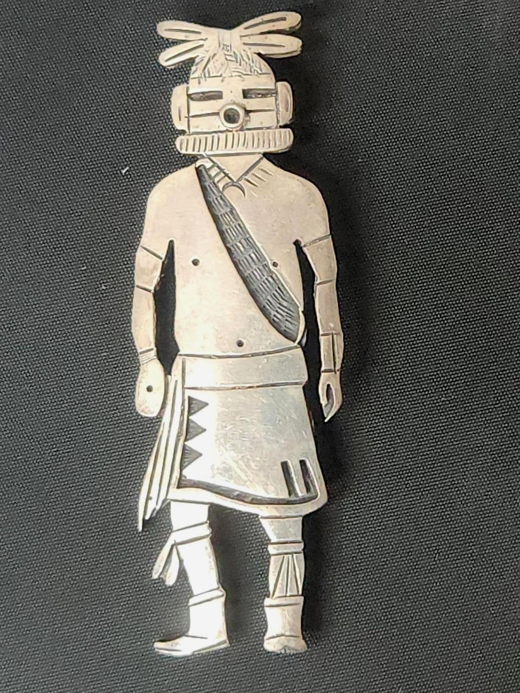 Incredible Vintage Handmade Hopi Kachina Pin Silver - Warrior Hunter Dancer