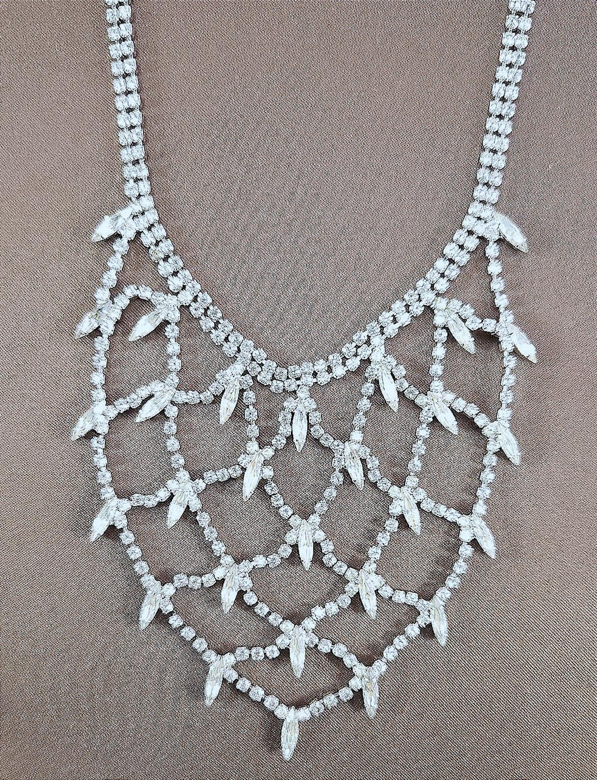 Fabulous Vintage Rhinestone Geometric Weave Pattern Bib Necklace