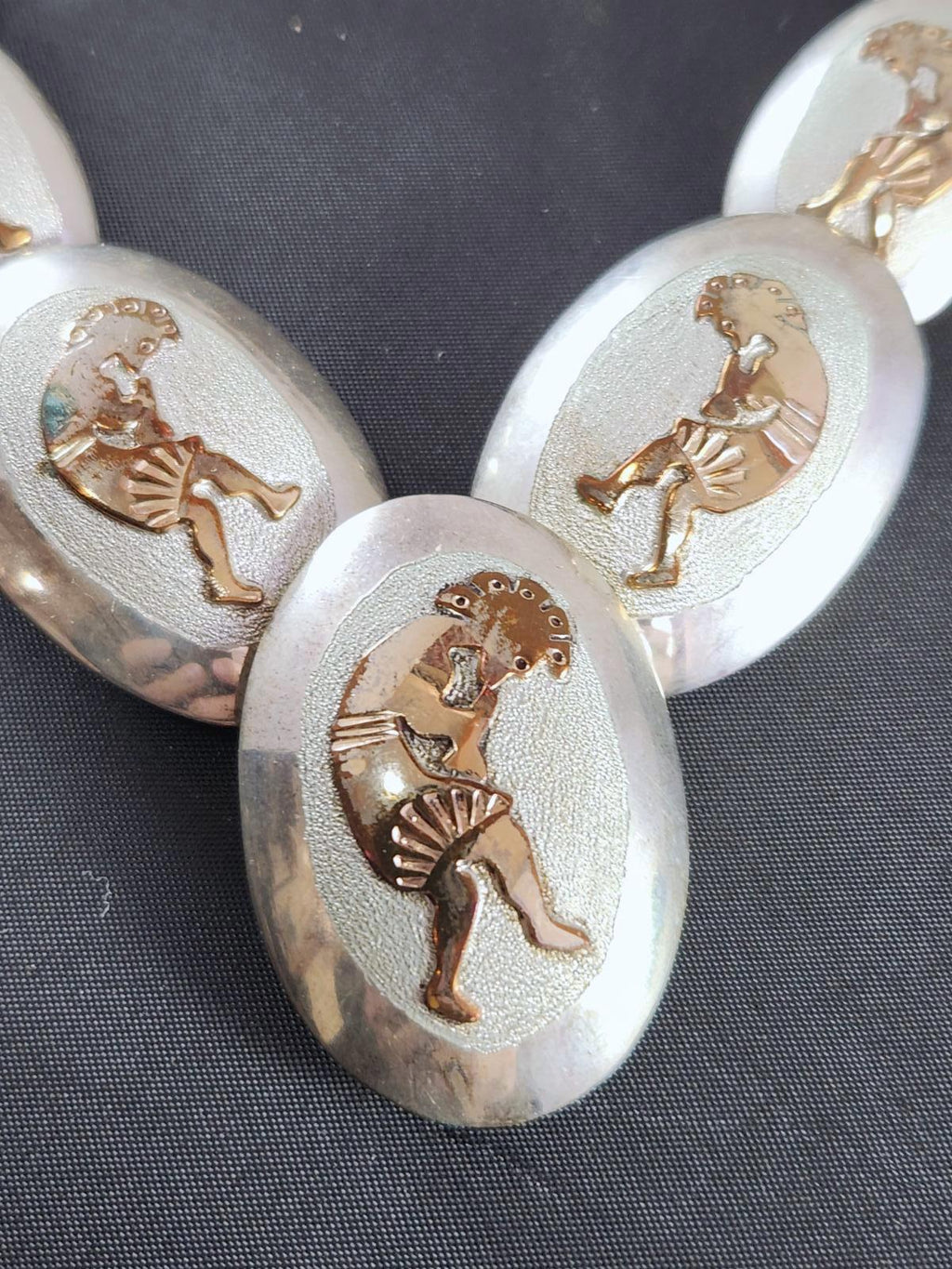 Vintage Native American Pillow Bead Sterling Necklace & Earrings With Kokopelli