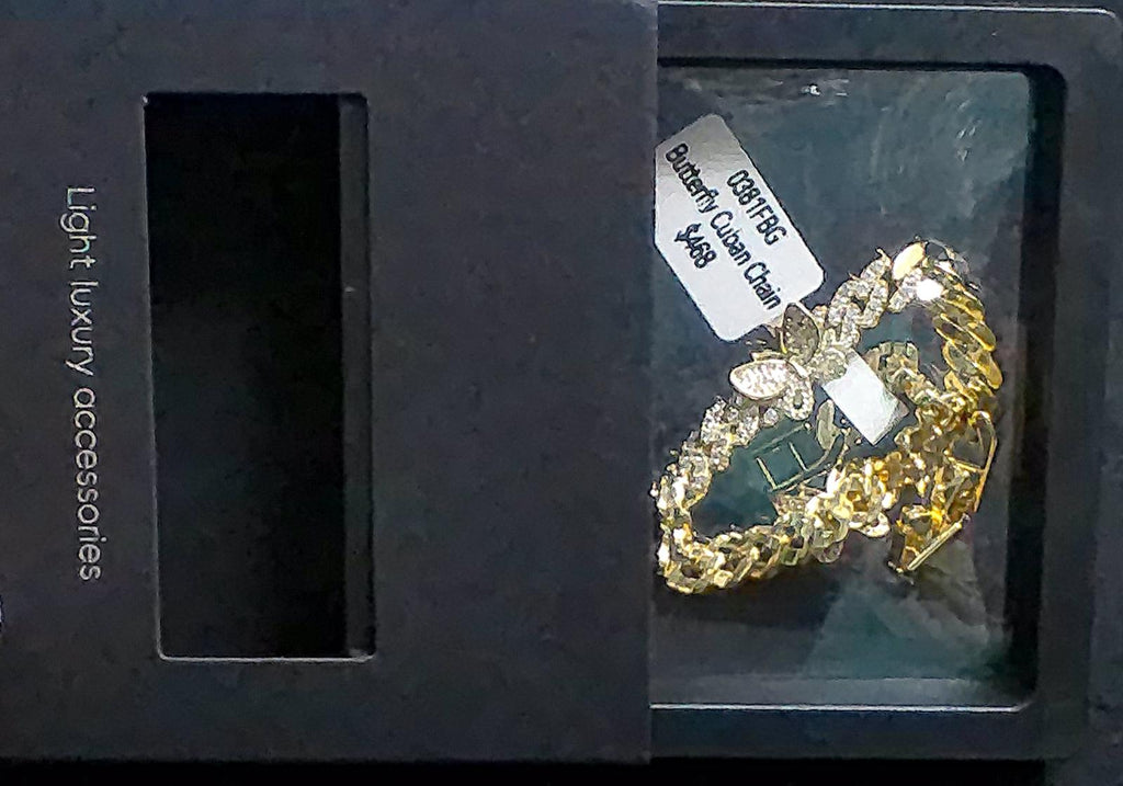 Captivating CZ Butterfly, Cuban-Link Bracelet Gold Plated 7in. Ladies