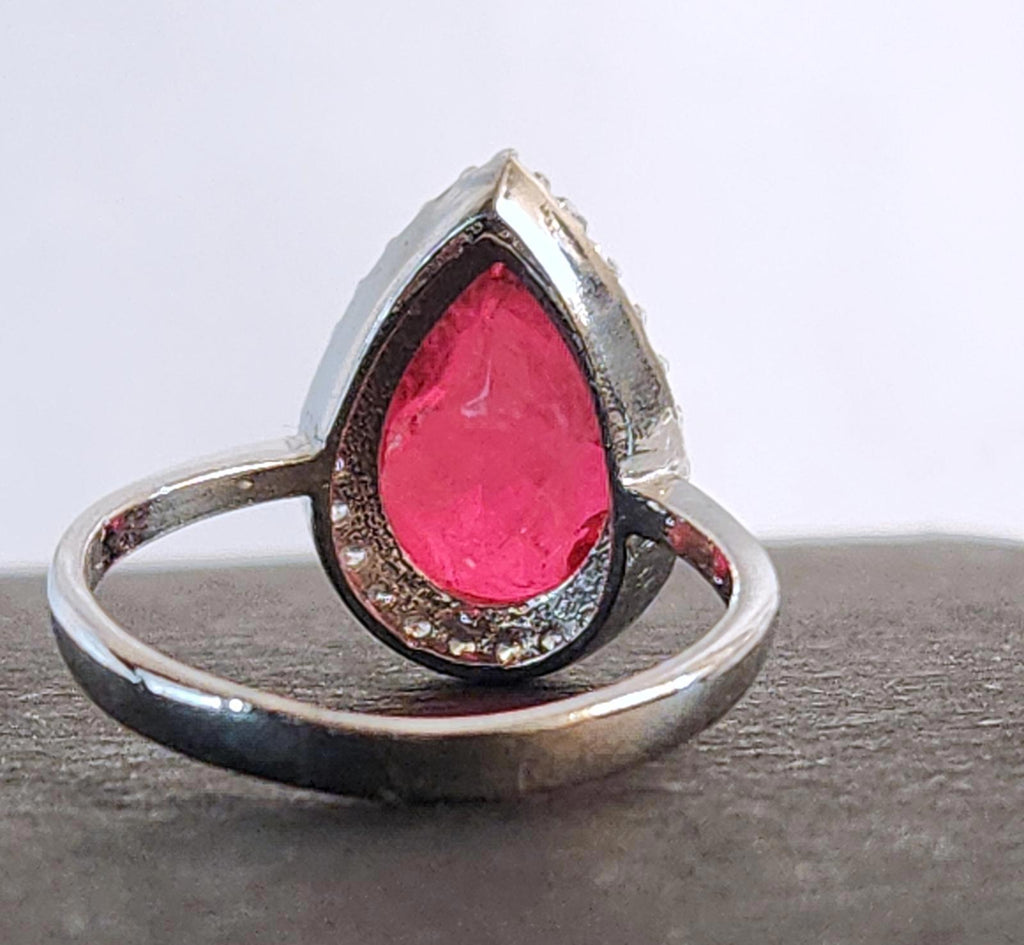 Fabulous Sterling & Red/Clear CZs Teardrop/Pear Ladies Size 6