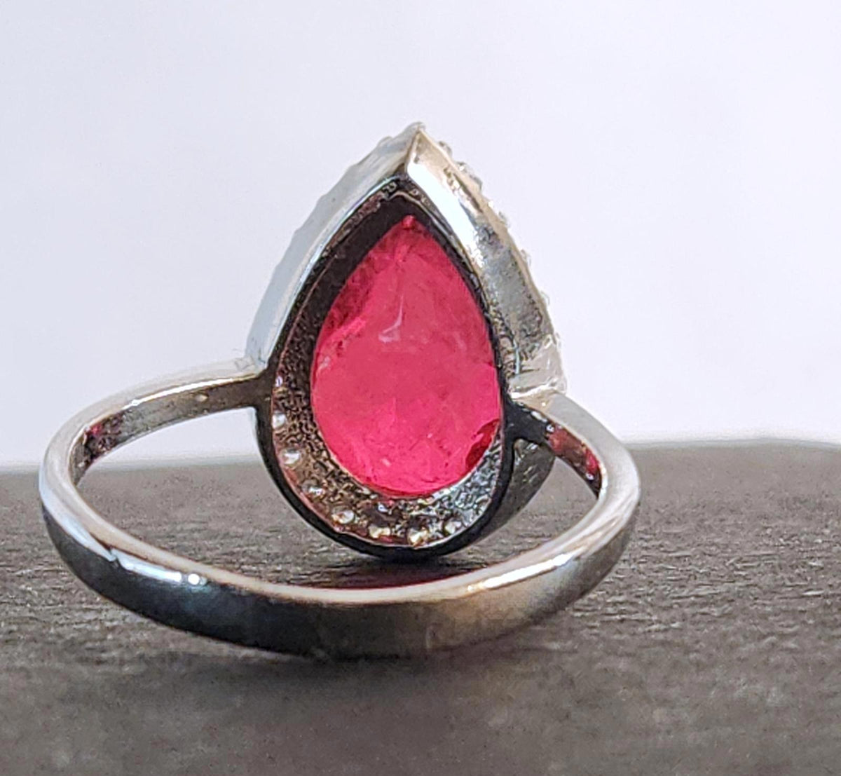 Fabulous Sterling & Red/Clear CZs Teardrop/Pear Ladies Size 6
