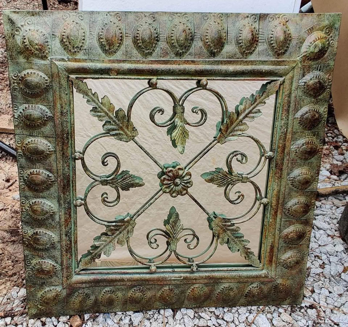 Beautiful Metal Mirror Distressed Look, Wonderful Raised Detailed