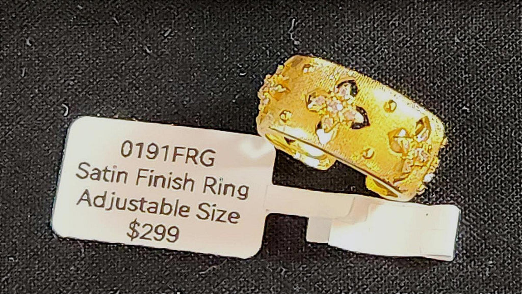 Lovely Gold Tone Fashion Ring, One-Size Adjustable, Flowers With Crystal, Ladies