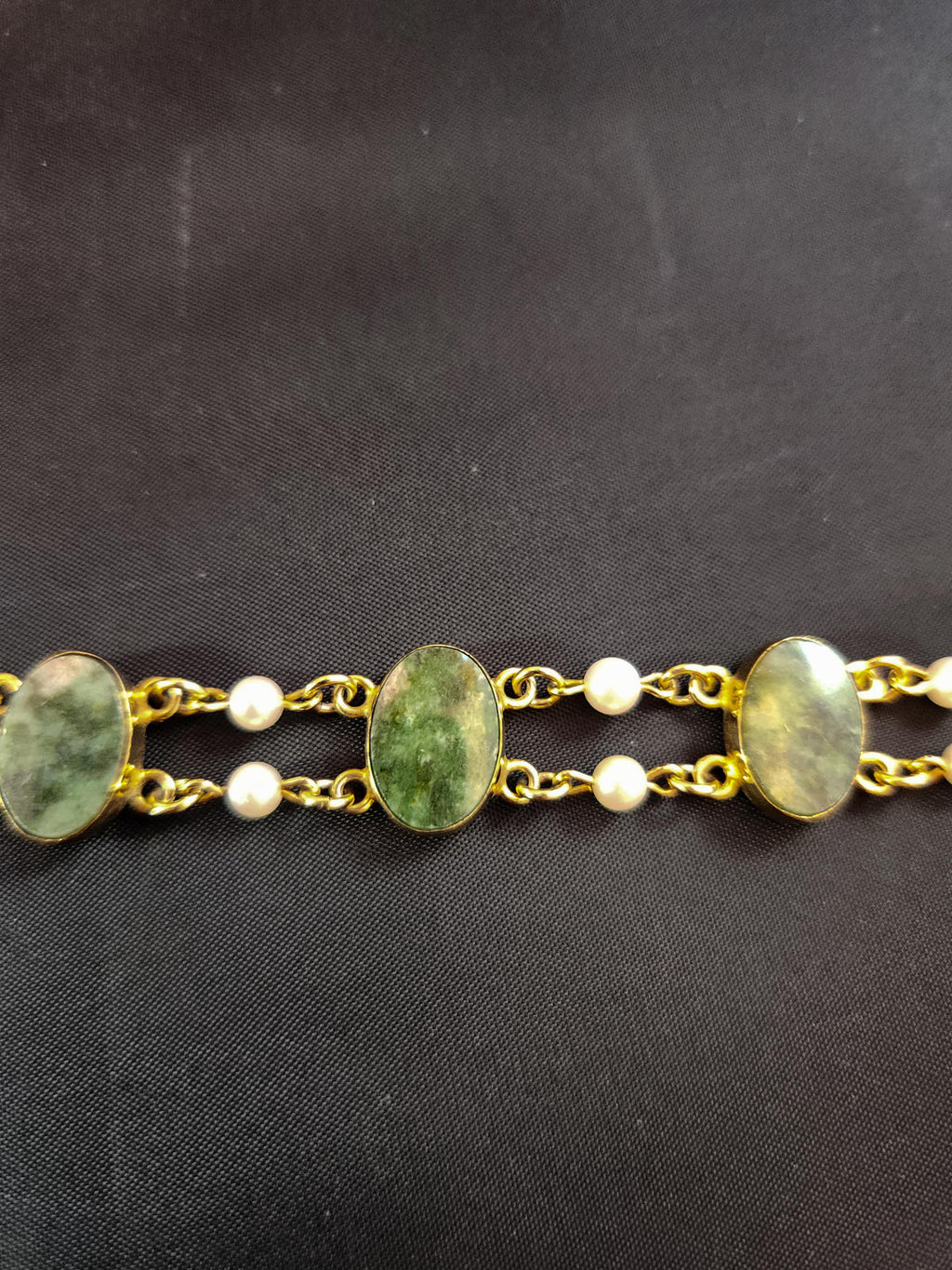 Vintage 1960s 12k GF, Double-Row, Pearl and Jade Bracelet
