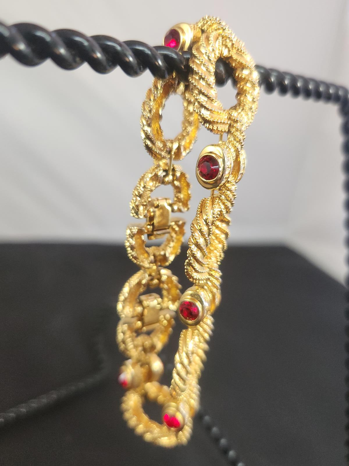 Jacqueline Kennedy Camrose & Kross Red Rhinestone Rope Twist Bracelet Vintage, Hallmarked