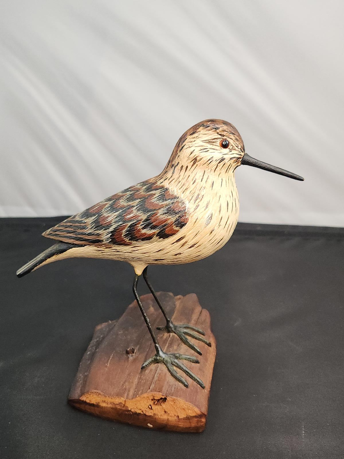 Wildlife Sandpiper Wood Carving, Handcarved, Signed/Dated, L. McLaughlin, 1975