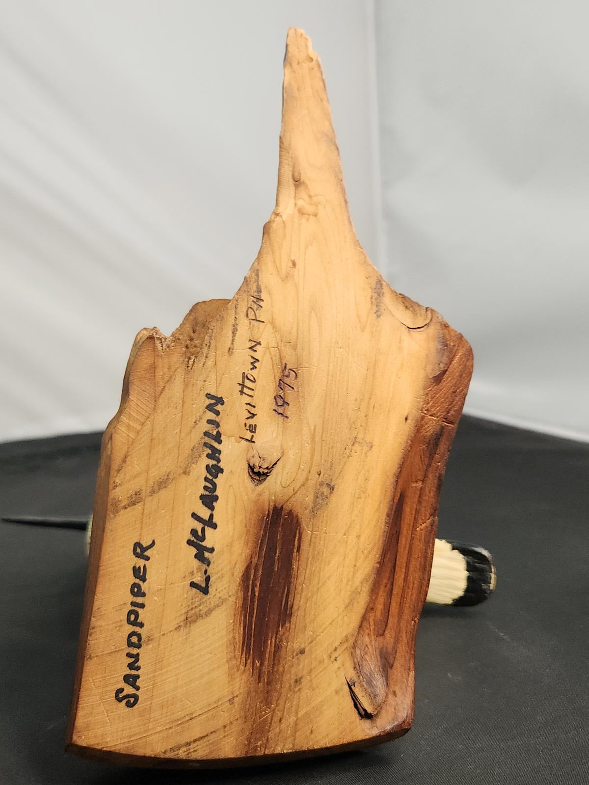 Wildlife Sandpiper Wood Carving, Handcarved, Signed/Dated, L. McLaughlin, 1975