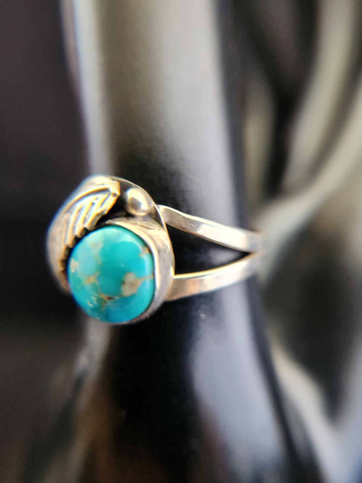 Beautiful Vintage Turquoise Ingot Ring Sz. 7.5, Sterling