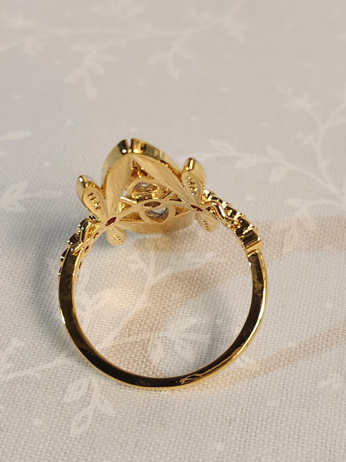 Fabulous Bohemian Dragonfly Ring, Vibrant, CZ/Enamel Gold Tone, Ladies Size 8