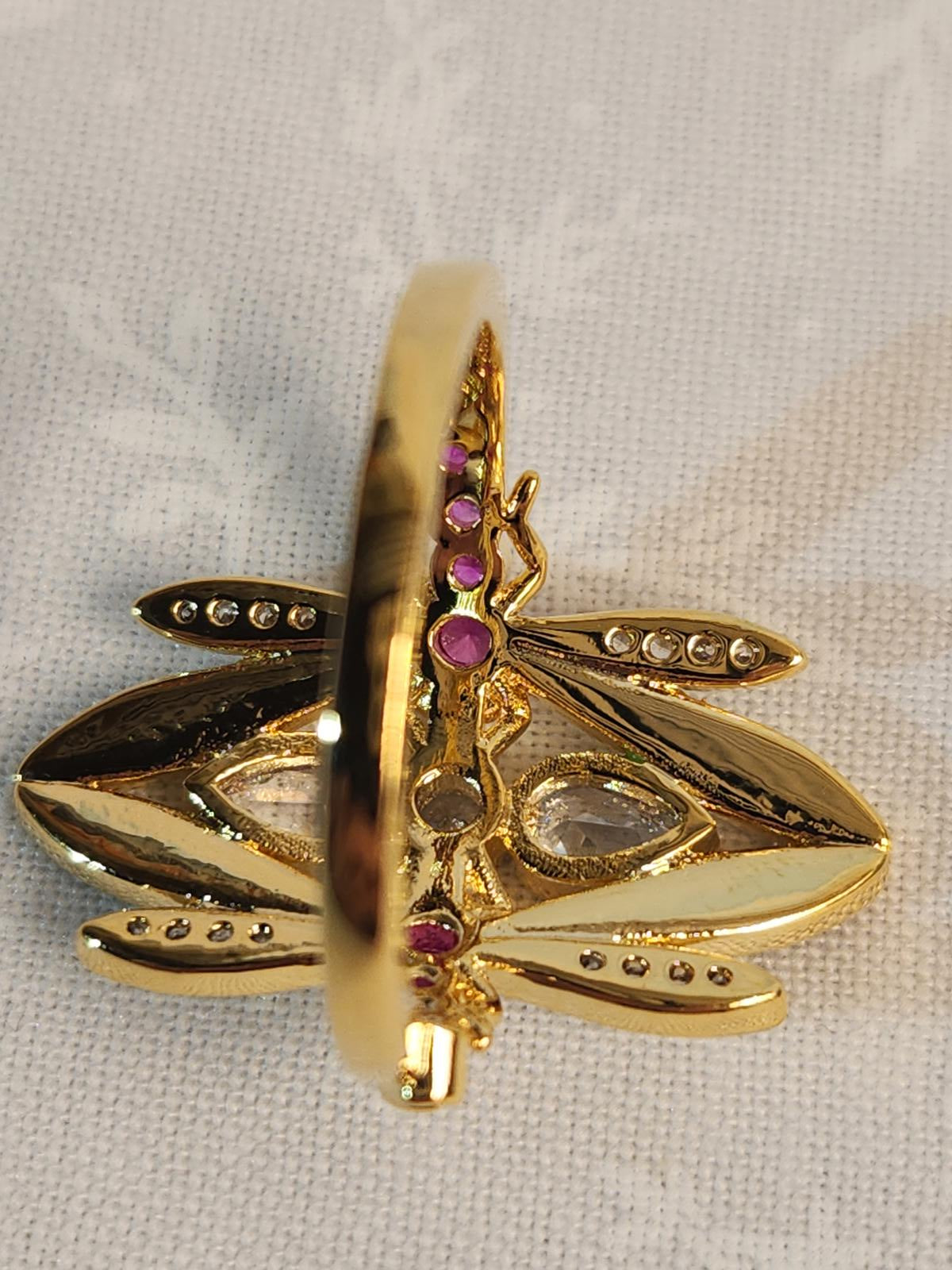 Sparkle Galore - Dragonfly Ring, Colorful CZ/Enamel Gold Tone, Ladies Size 7