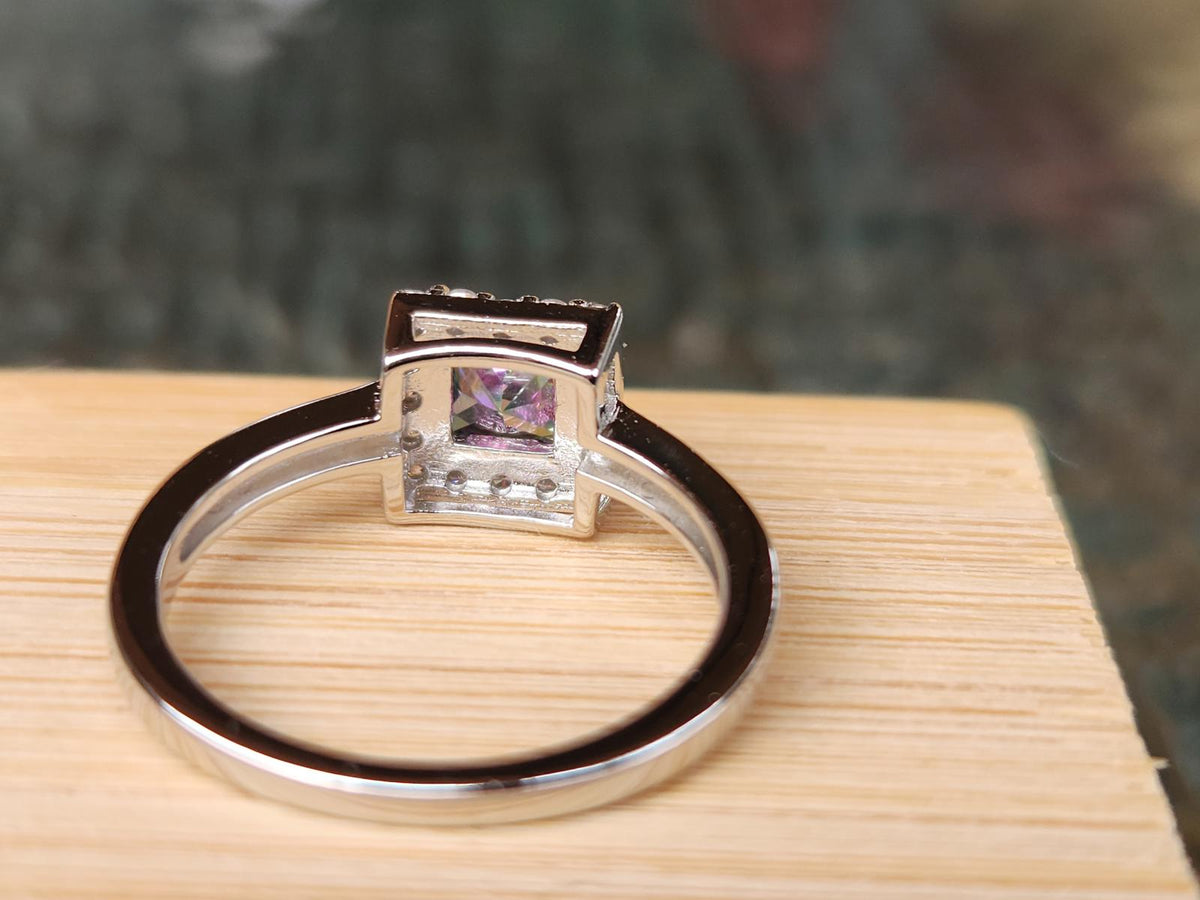 Fabulous Mystic Topaz Magic Ring - Princess Cut with Halo - Sterling Size 5