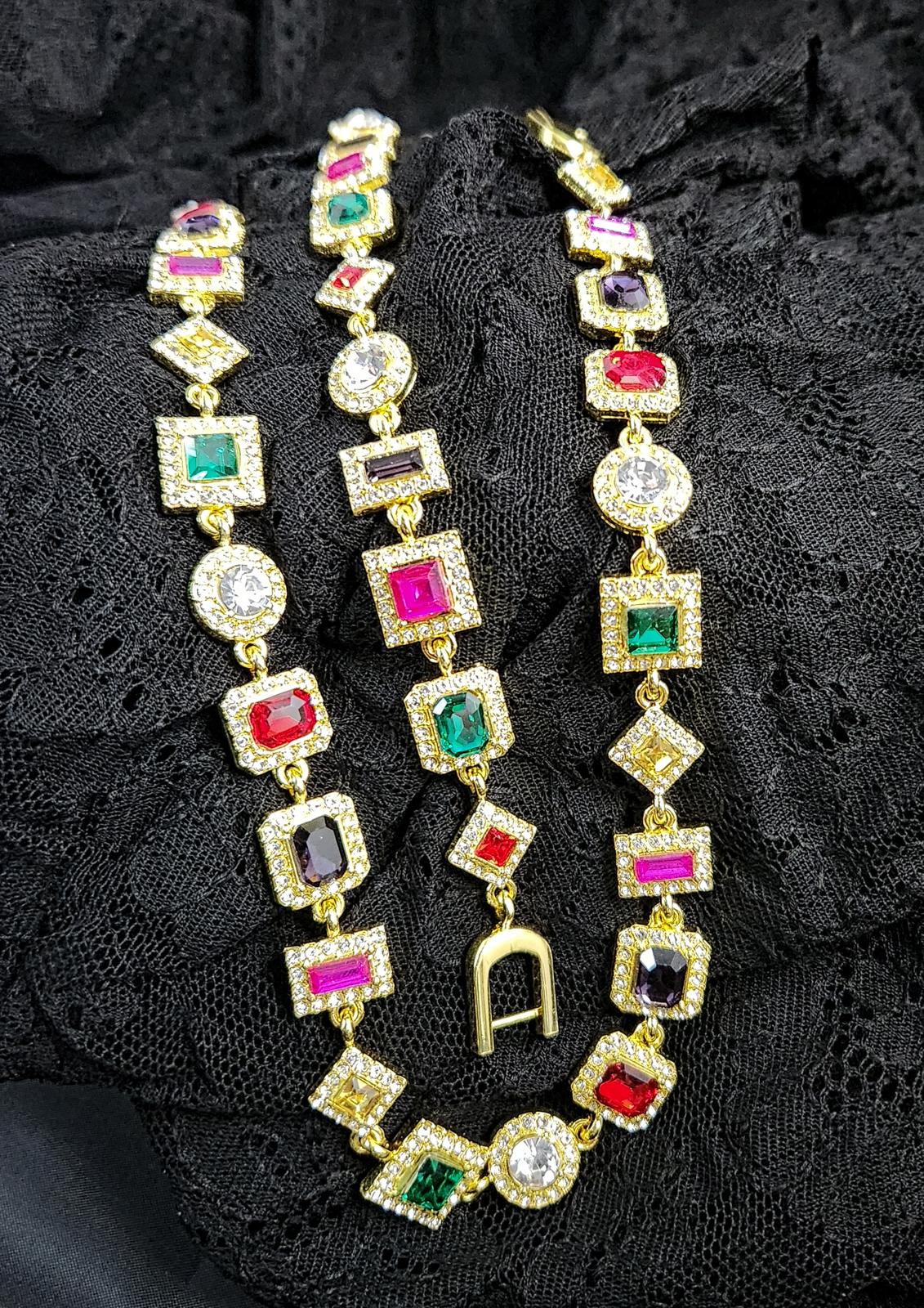 Striking Multicolor Cuban-Style Necklace and Bracelet Set Pure Pizzaz