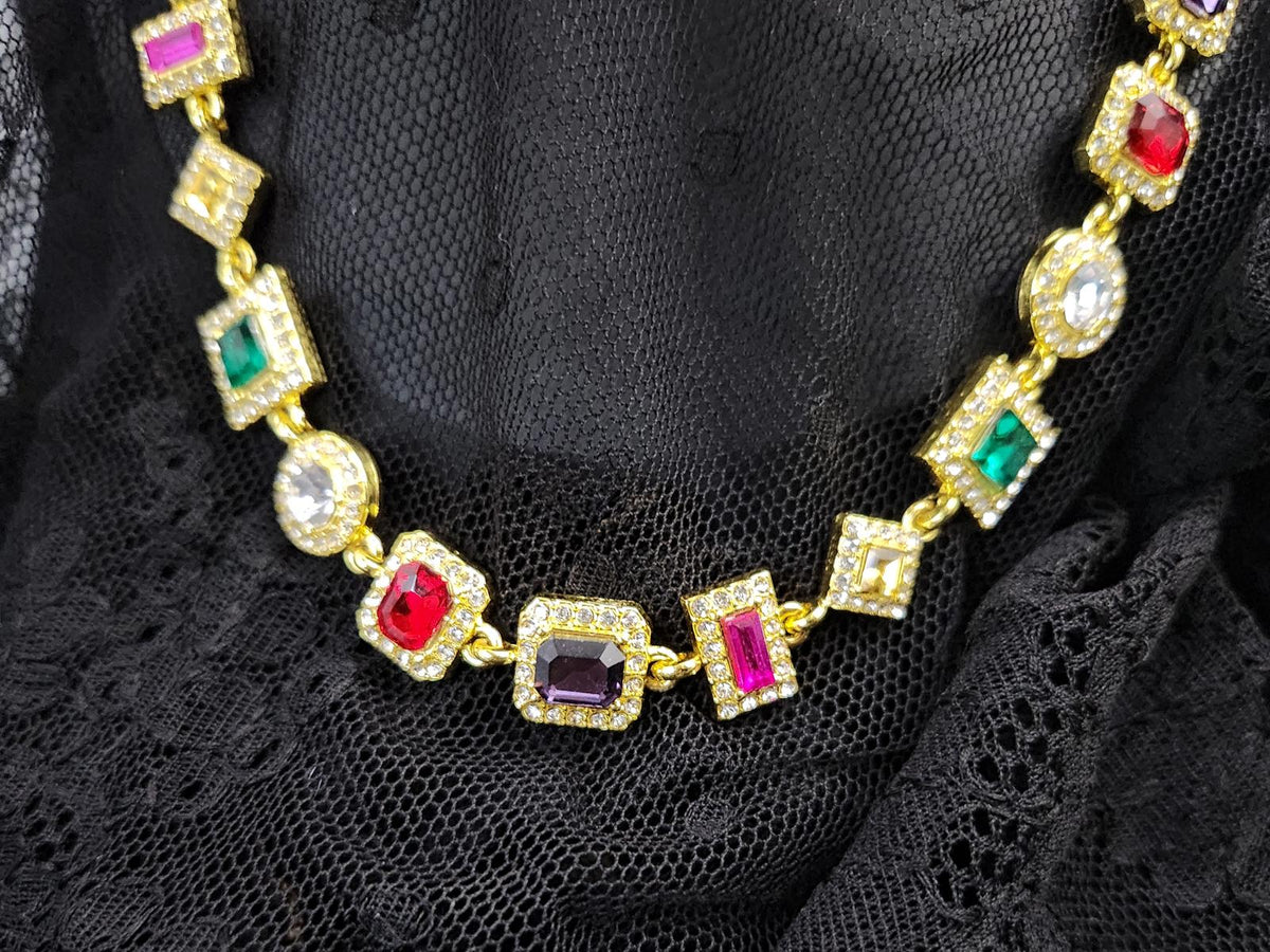 Striking Multicolor Cuban-Style Necklace and Bracelet Set Pure Pizzaz