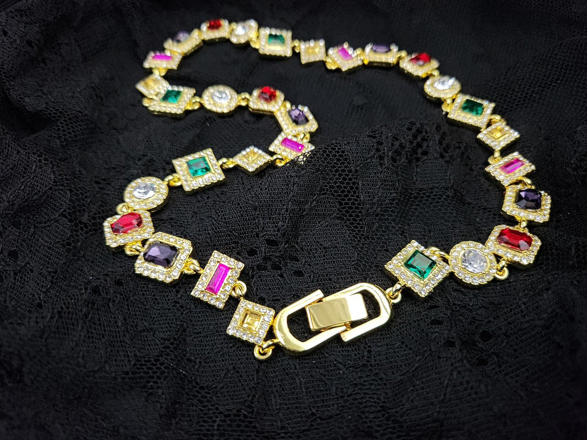 Striking Multicolor Cuban-Style Necklace and Bracelet Set Pure Pizzaz