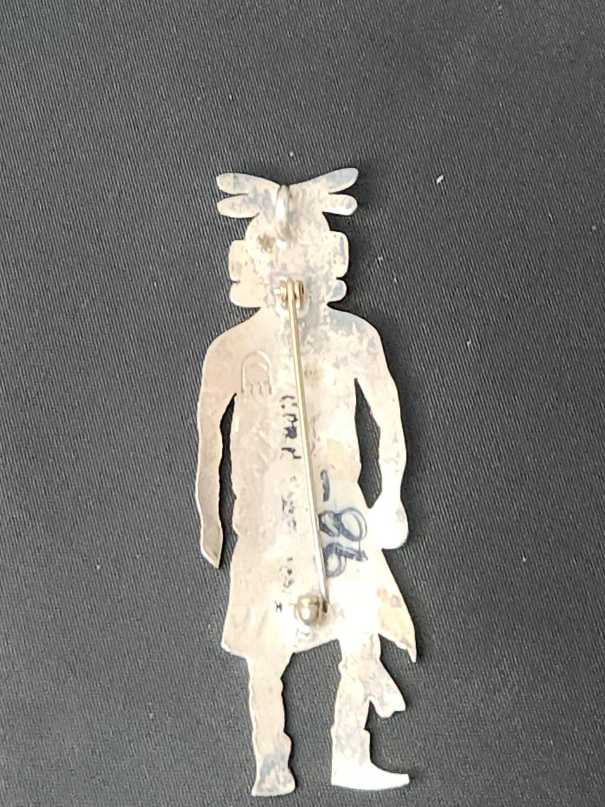 Incredible Vintage Handmade Hopi Kachina Pin Silver - Warrior Hunter Dancer
