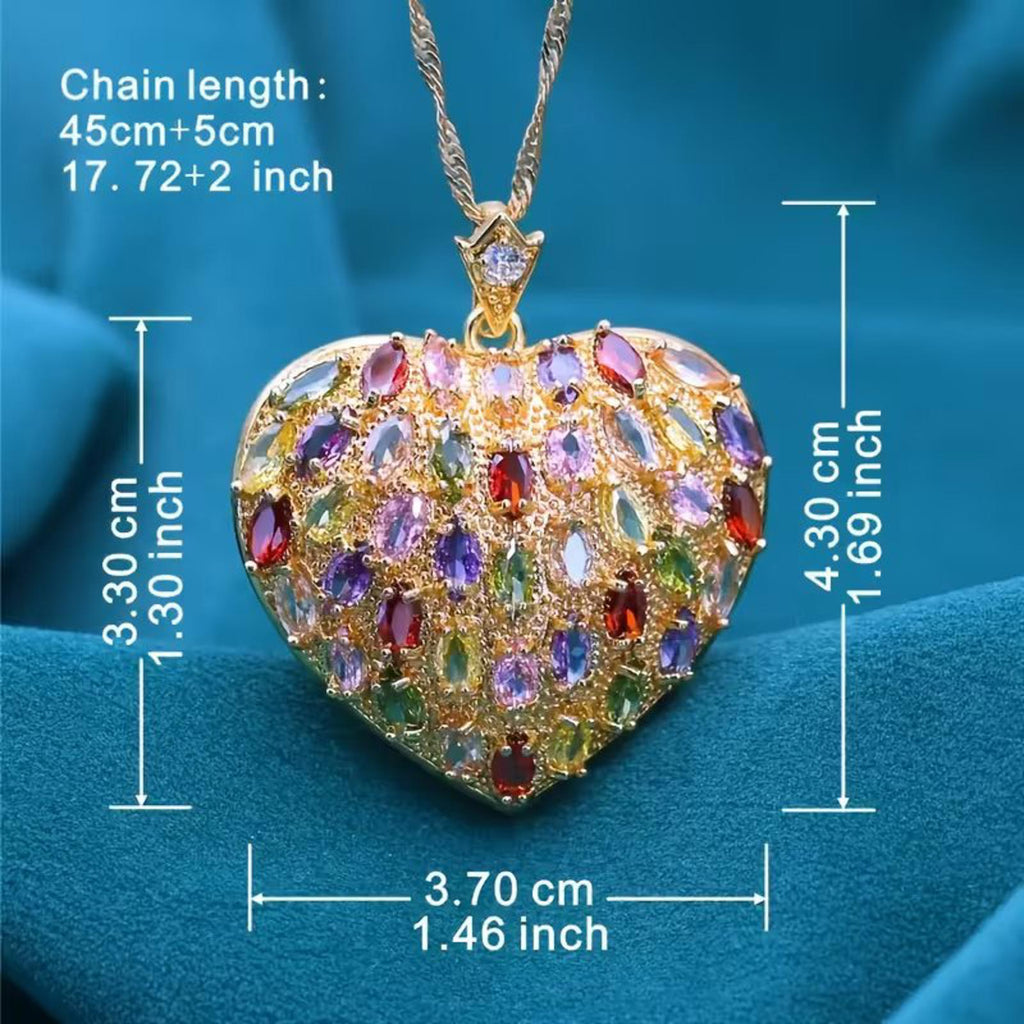 Radiant Multi-Color 18K CZ Heart  Necklace - Large, Sparkling, Valentine, 18in