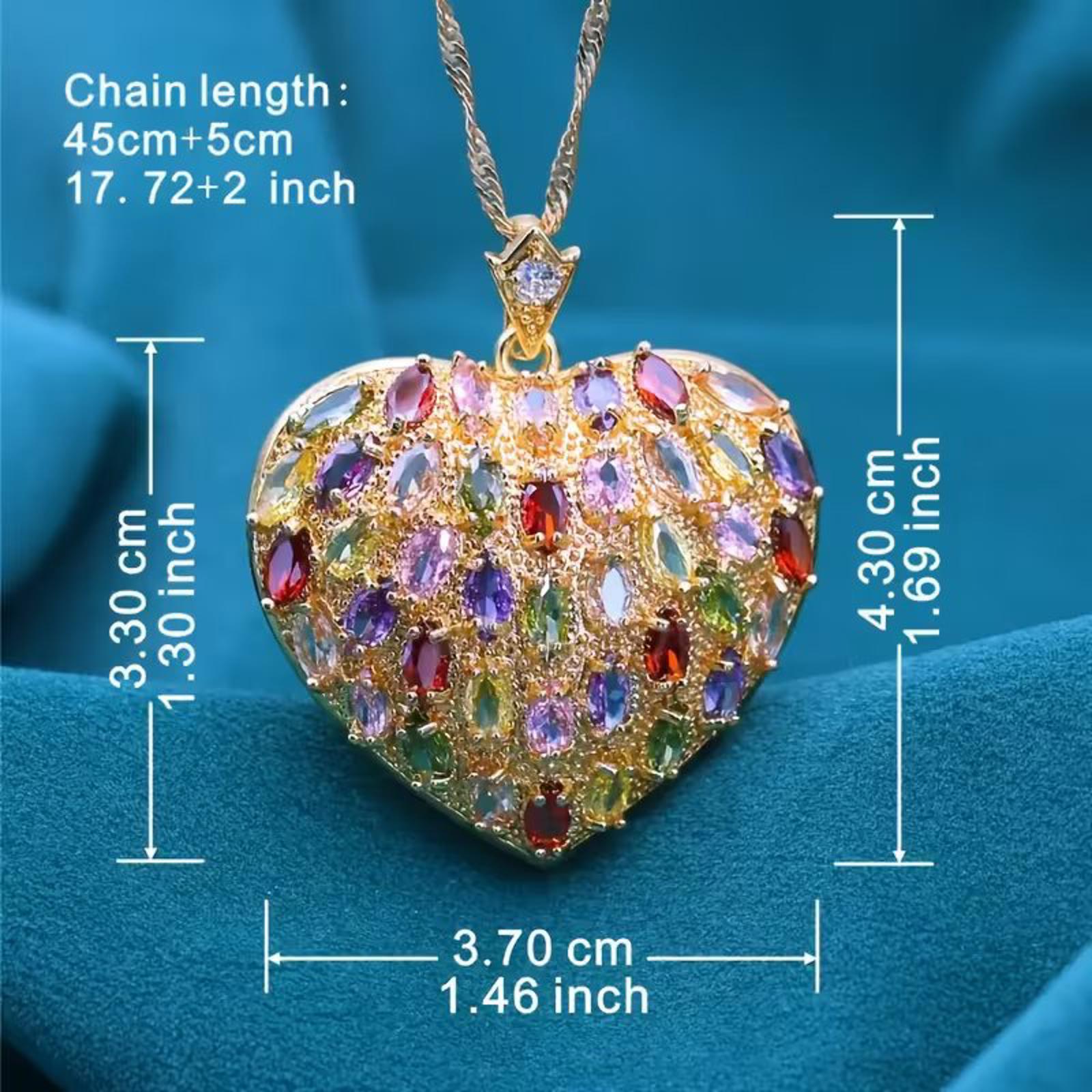 Radiant Multi-Color 18K CZ Heart  Necklace - Large, Sparkling, Valentine, 18in
