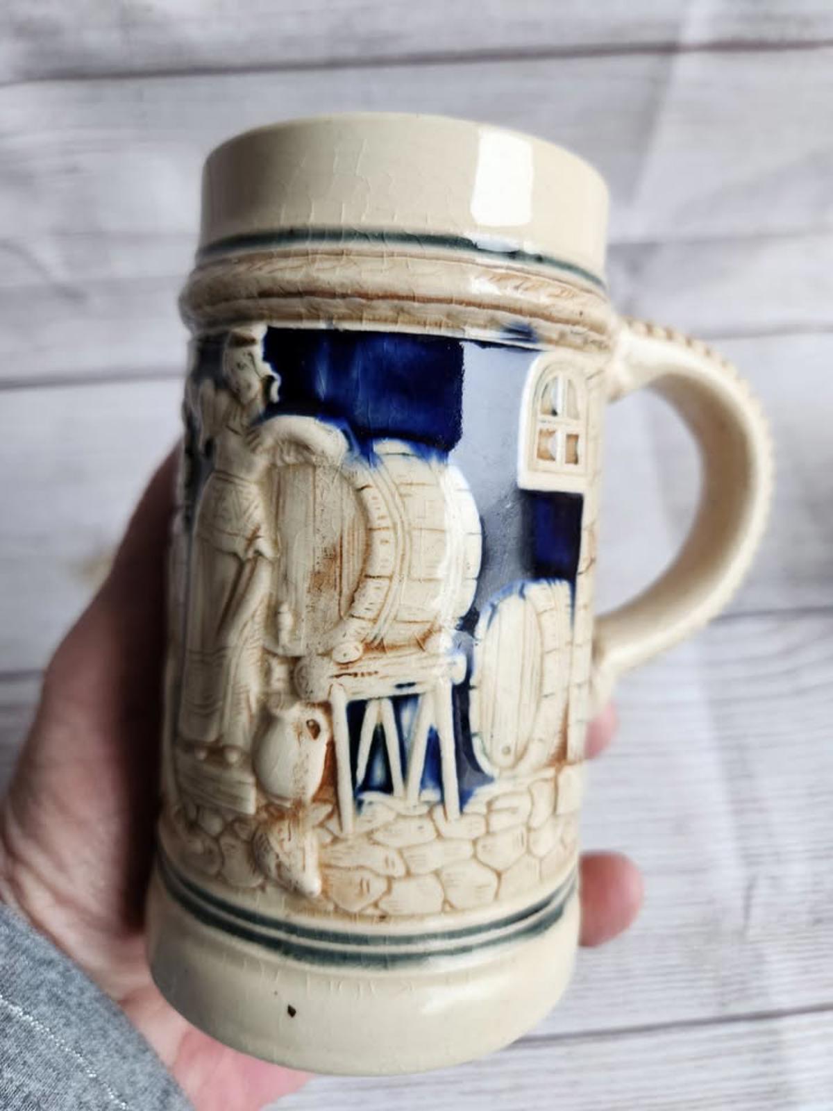 Set of 3 Vintage German Beer Steins With 3D Relief Scenes