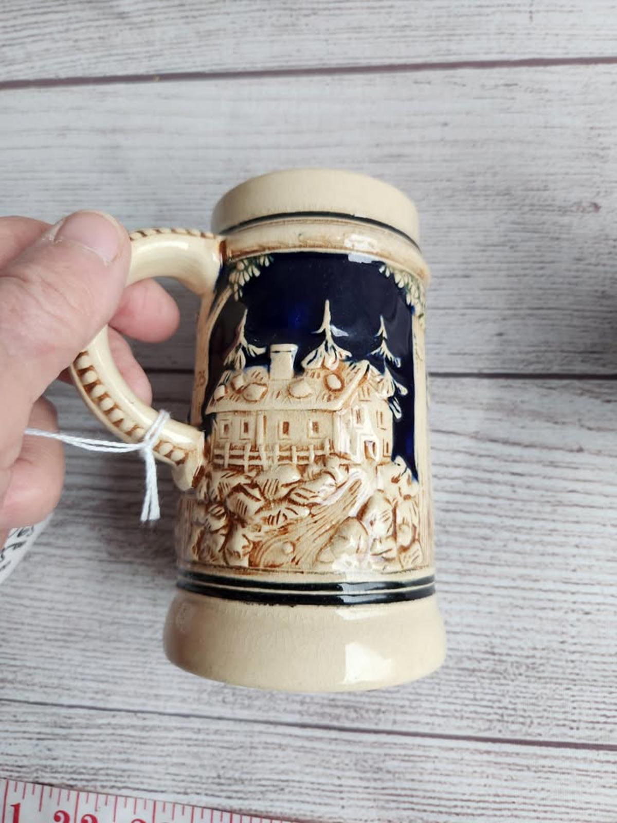 Set of 3 Vintage German Beer Steins With 3D Relief Scenes