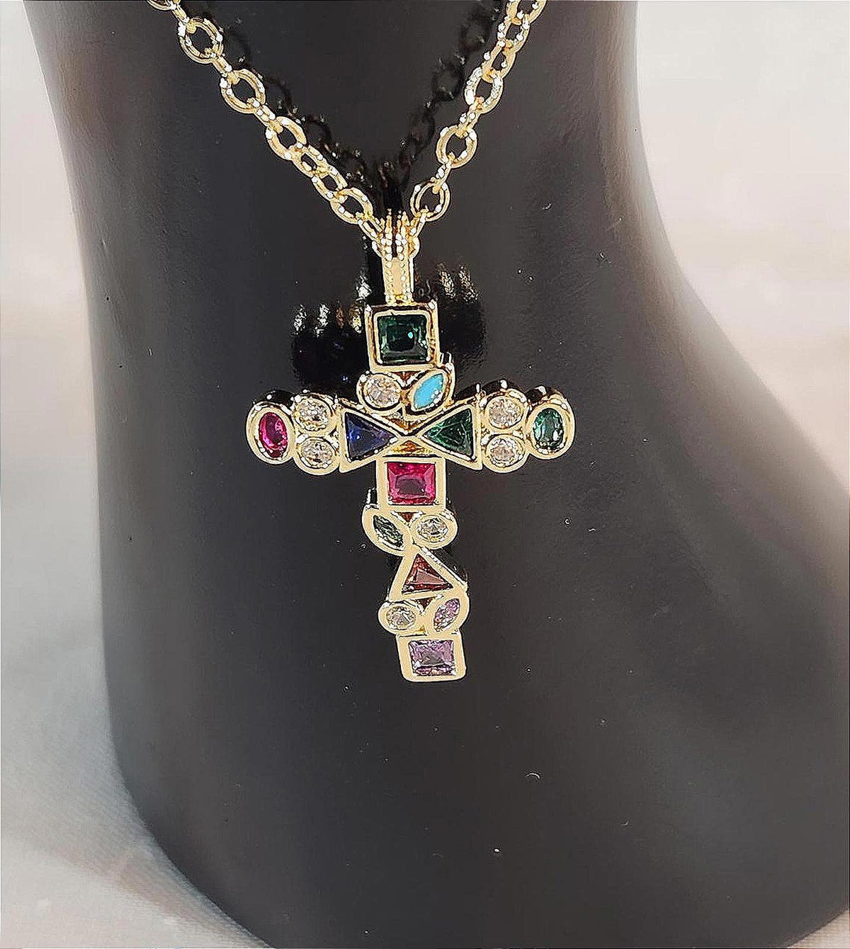 Multicolor Boho Crystal/CZ Cross Pendant, Women's 16 in. with Extender
