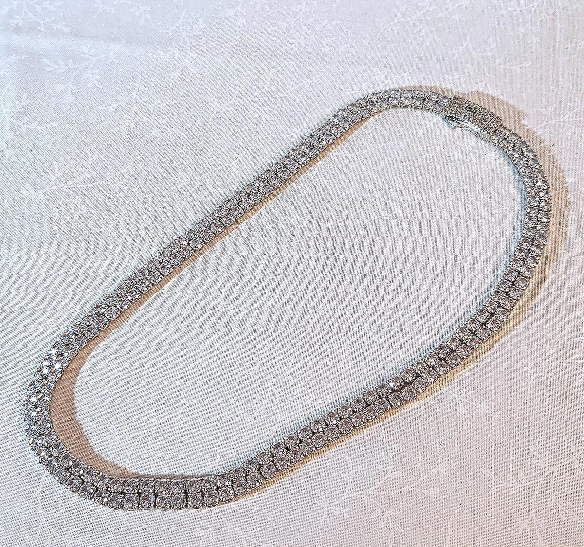 Sparkling Double Tennis Necklace Bold & Beautiful 18 In. Stainless/CZ Unisex