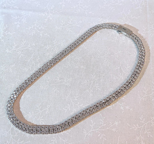 Sparkling Double Tennis Necklace Bold & Beautiful 18 In. Stainless/CZ Unisex