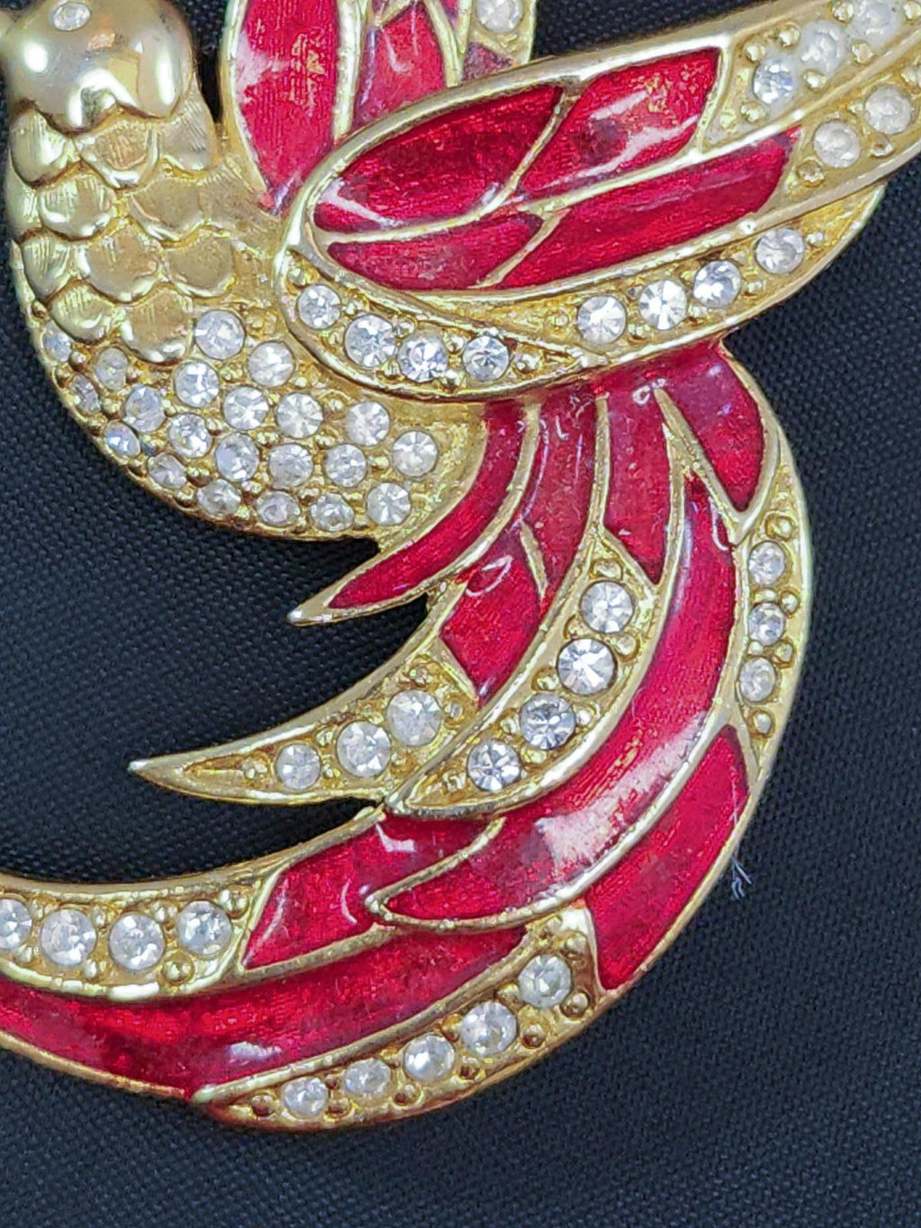 Stunning Vintage Giorgio "Bird of Paradise" Pin, Red Enamel and Crystals, Signed