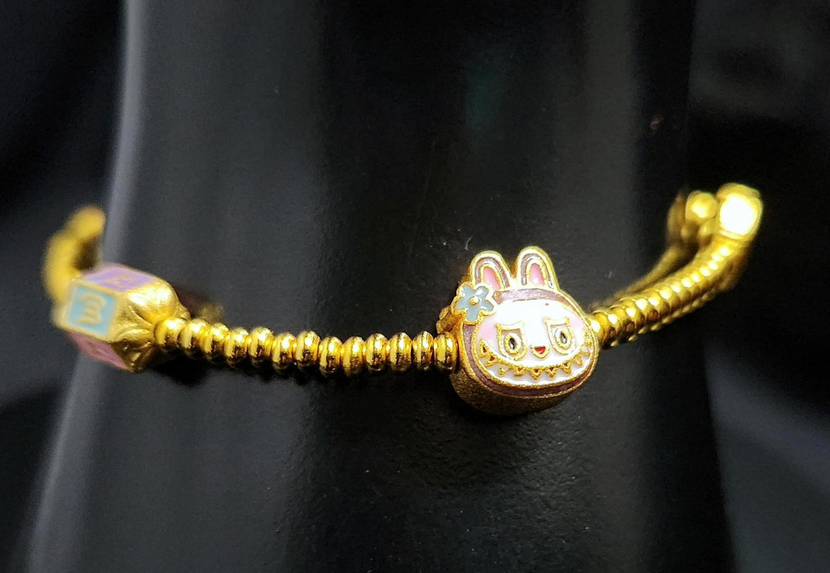 Super Cute Gold-Plated Labubu Bracelet Ceramic Charms 6.75 in. Kids