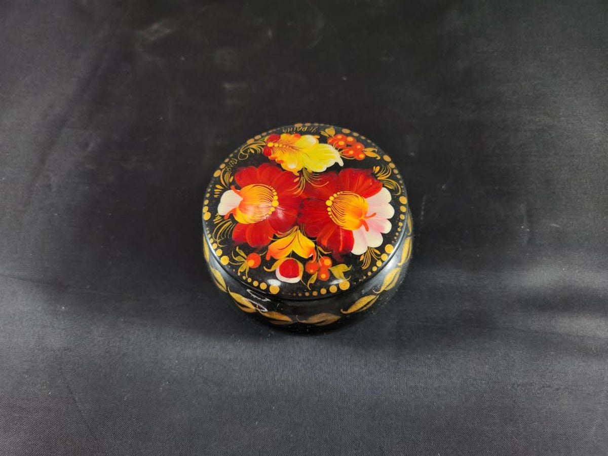 Stunning Handpainted Russian/Ukranian Cup Floral Red & Black