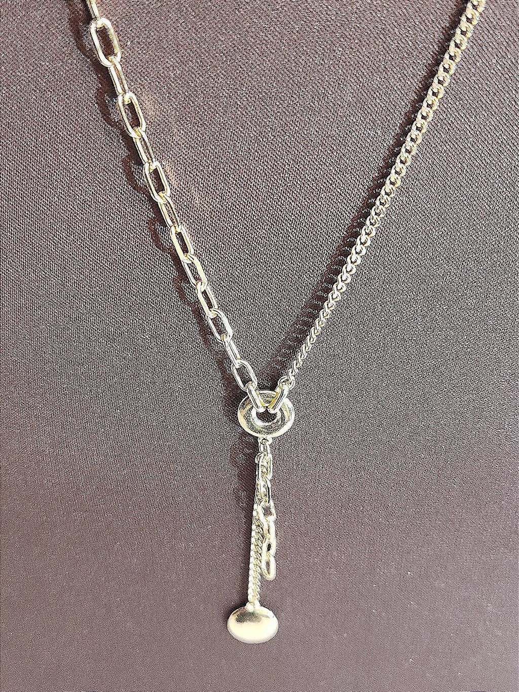 Awesome Gold Sterling Lariat Necklace - Box & Paperclip Chain, 16 Inch, Ladies