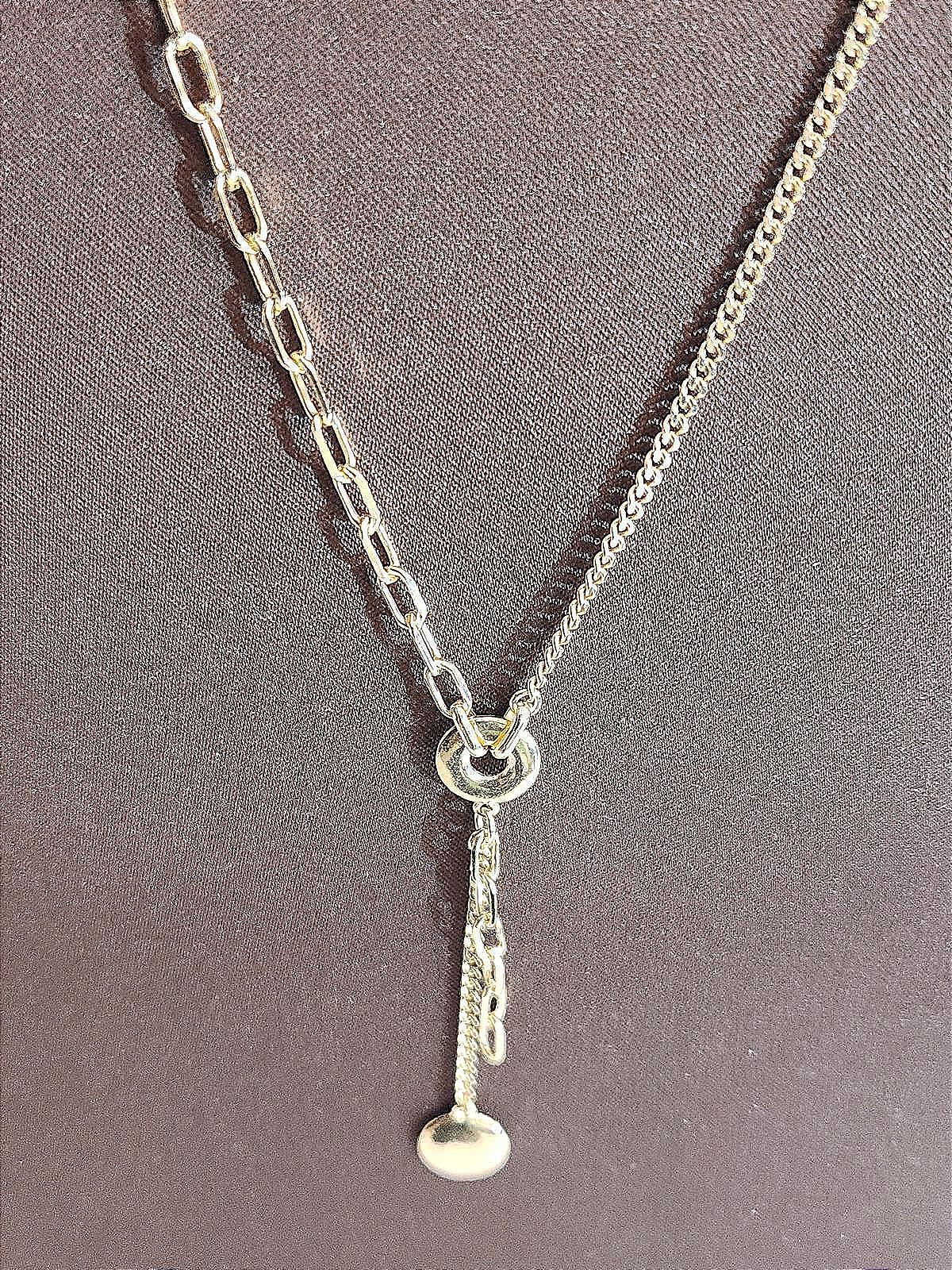 Awesome Gold Sterling Lariat Necklace - Box & Paperclip Chain, 16 Inch, Ladies