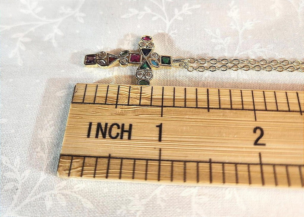 Multicolor Boho Crystal/CZ Cross Pendant, Women's 16 in. with Extender