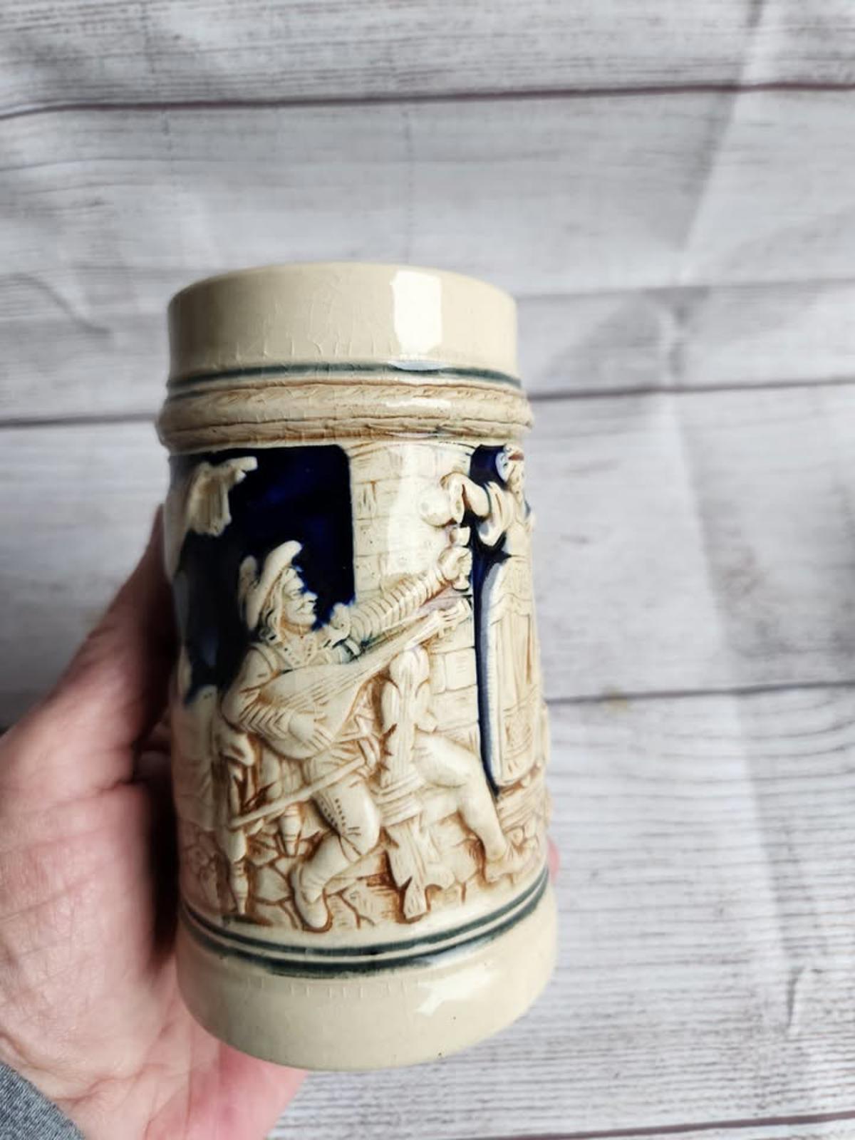 Set of 3 Vintage German Beer Steins With 3D Relief Scenes