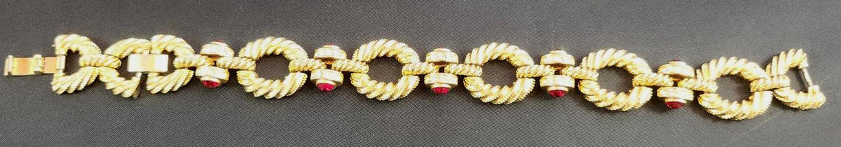 Jacqueline Kennedy Camrose & Kross Red Rhinestone Rope Twist Bracelet Vintage, Hallmarked