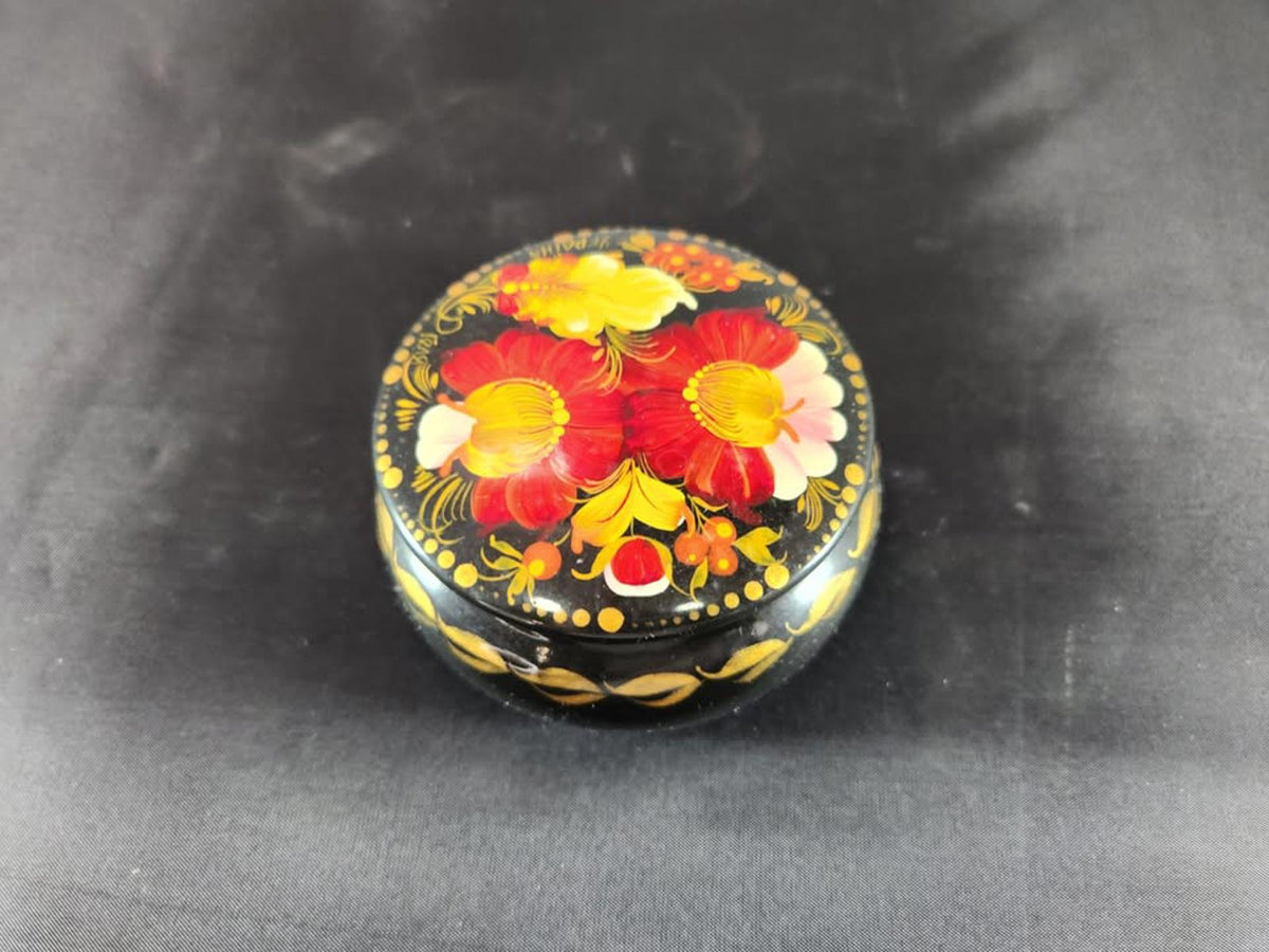 Stunning Handpainted Russian/Ukranian Cup Floral Red & Black