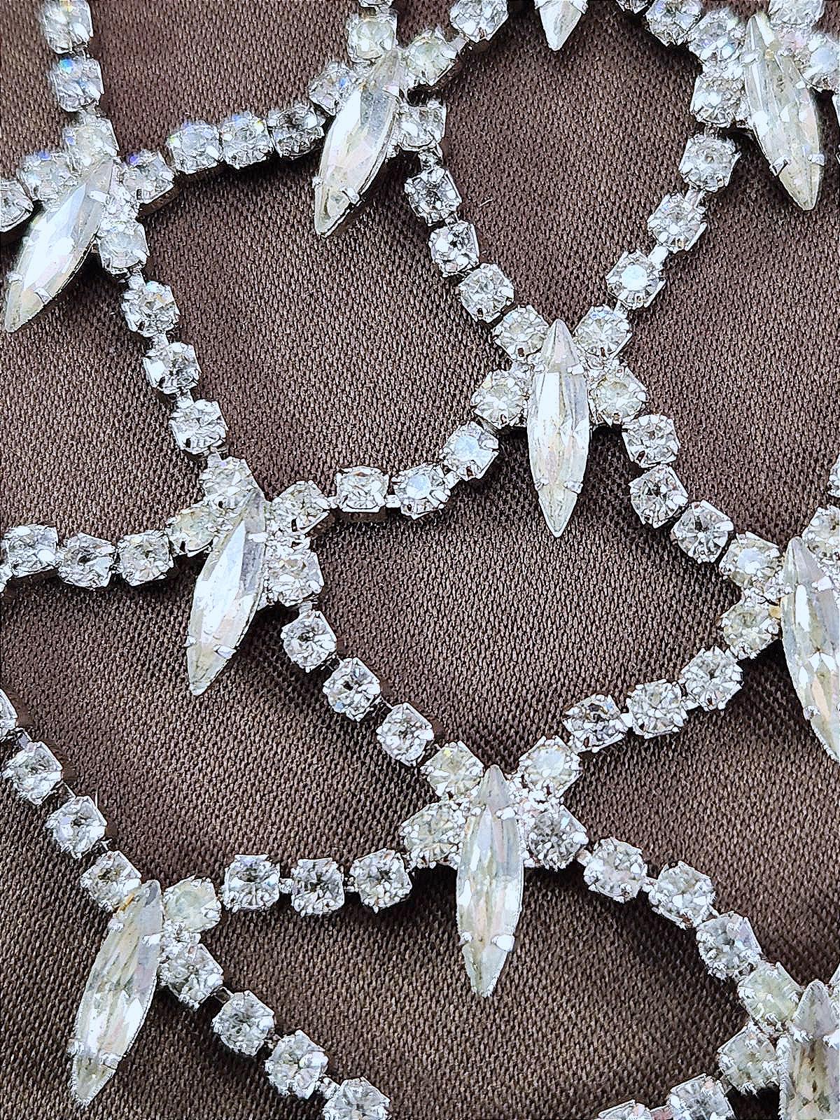 Fabulous Vintage Rhinestone Geometric Weave Pattern Bib Necklace