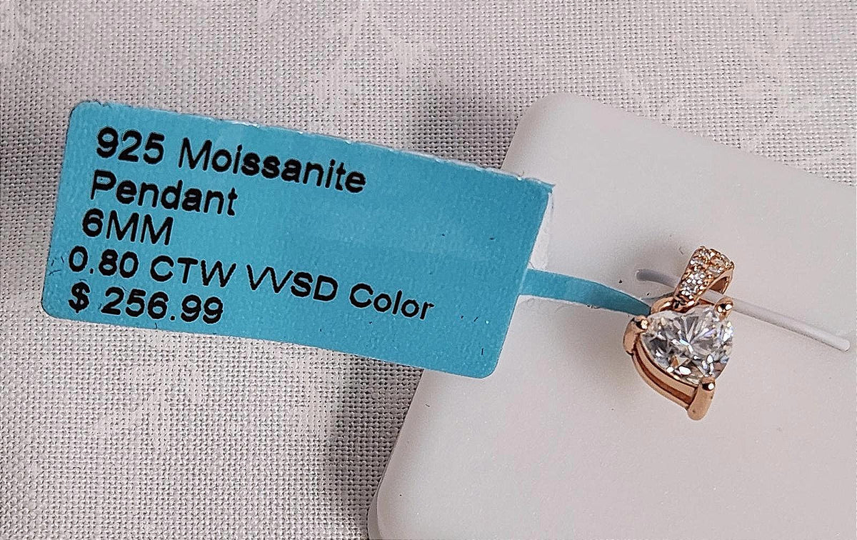 Exquisite Moissanite Heart Pendant, Rose Gold Over Sterling, .8 TCW, Ladies