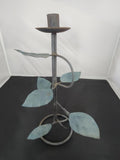 Fabulous Vintage Wrought Iron Candlestick Freeform with Leaves Patina