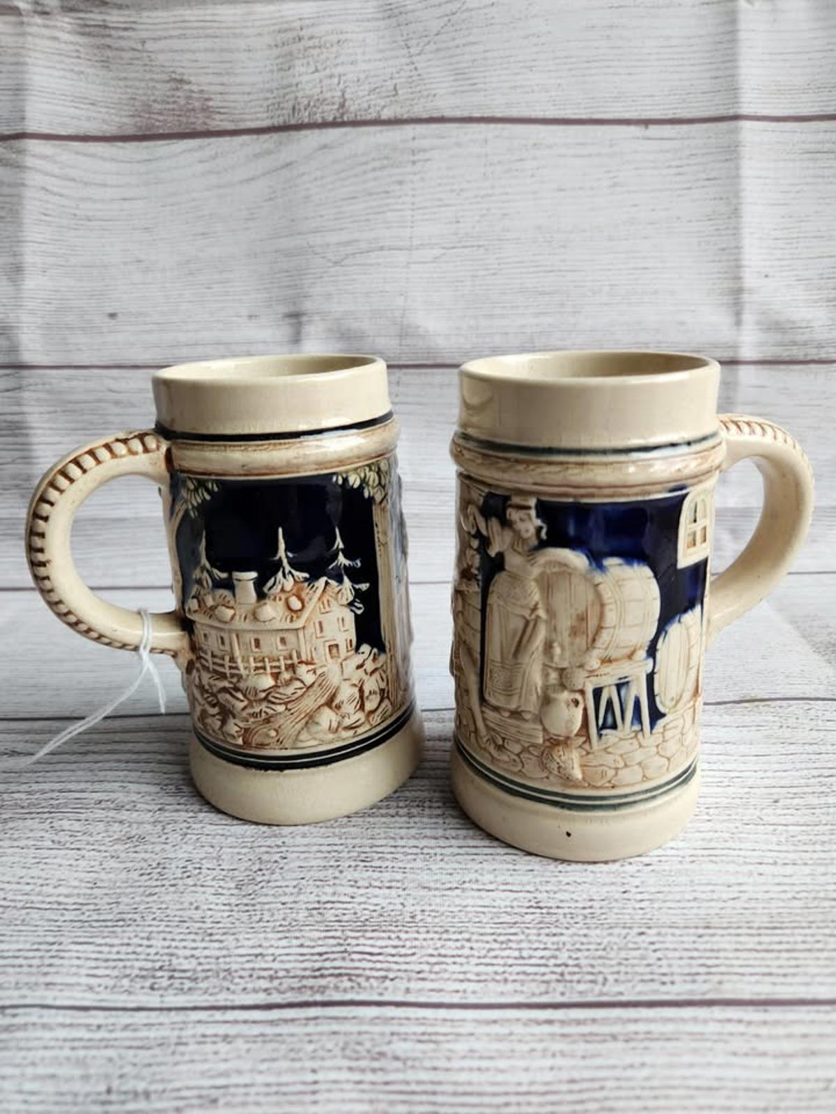 Set of 3 Vintage German Beer Steins With 3D Relief Scenes