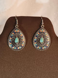 Beautiful Boho-Style Earrings, Silver Filigree-Set Simulated Turquoise & Coral