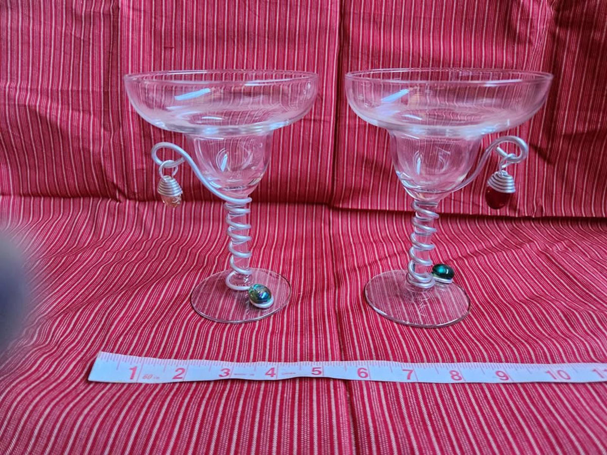 Pair of Vintage Original Dary Rees Embellished Margarita Glasses