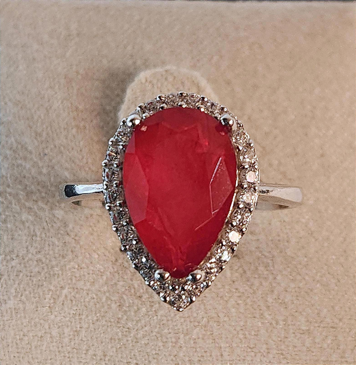 Fabulous Sterling & Red/Clear CZs Teardrop/Pear Ladies Size 6