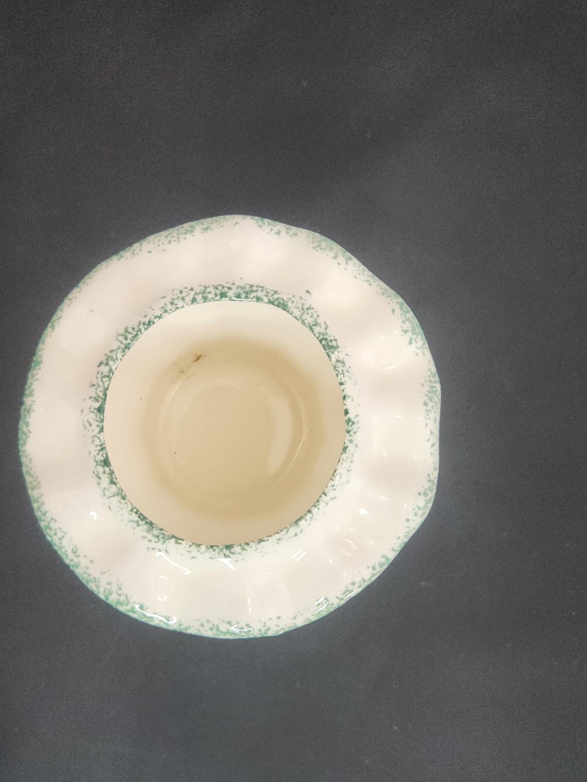 Vintage Painted Candle Holder Ceramic/Porcelain Floral Scalloped Lip