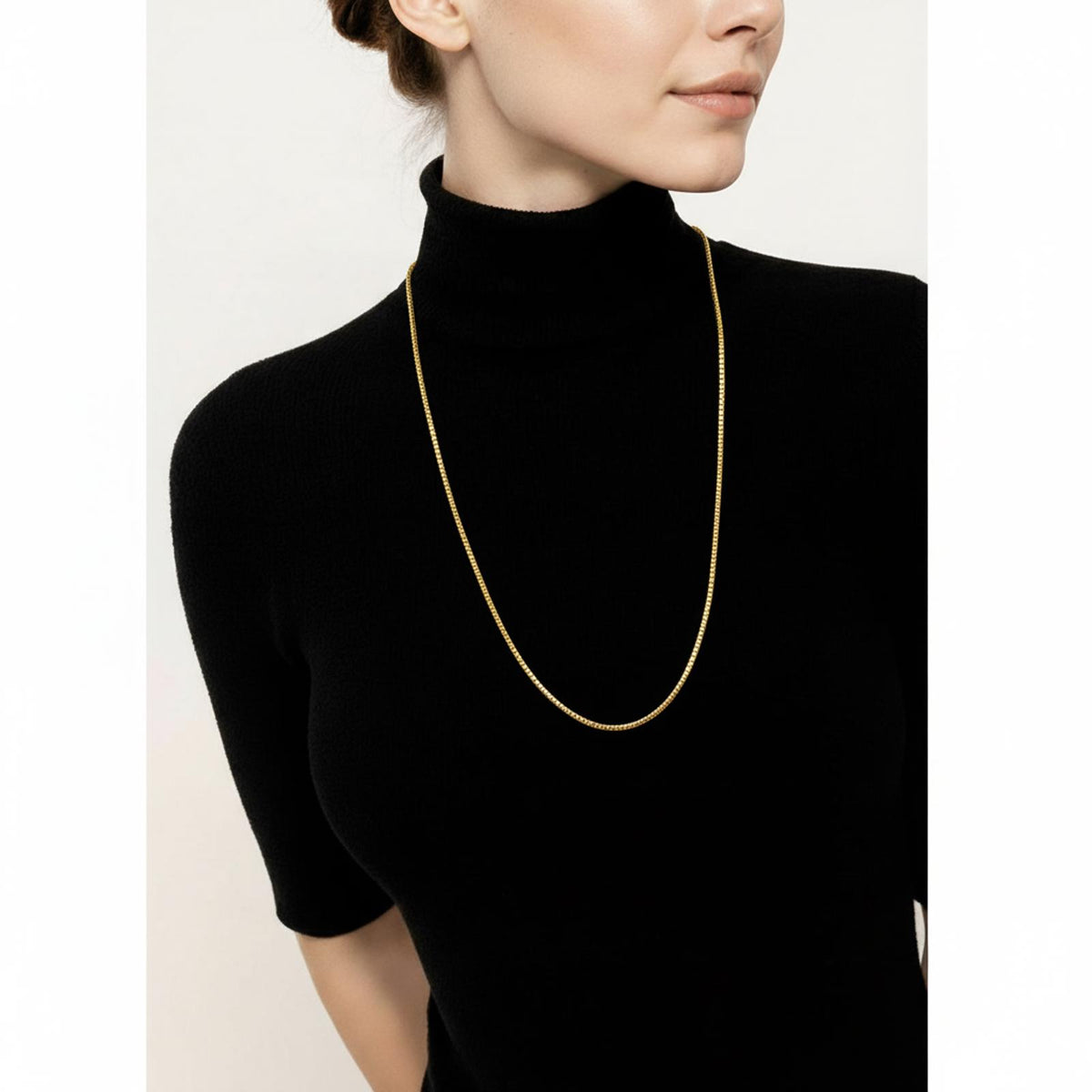 Sparkling Gold Over Stainless Heringbone Chain 18 In. Unisex