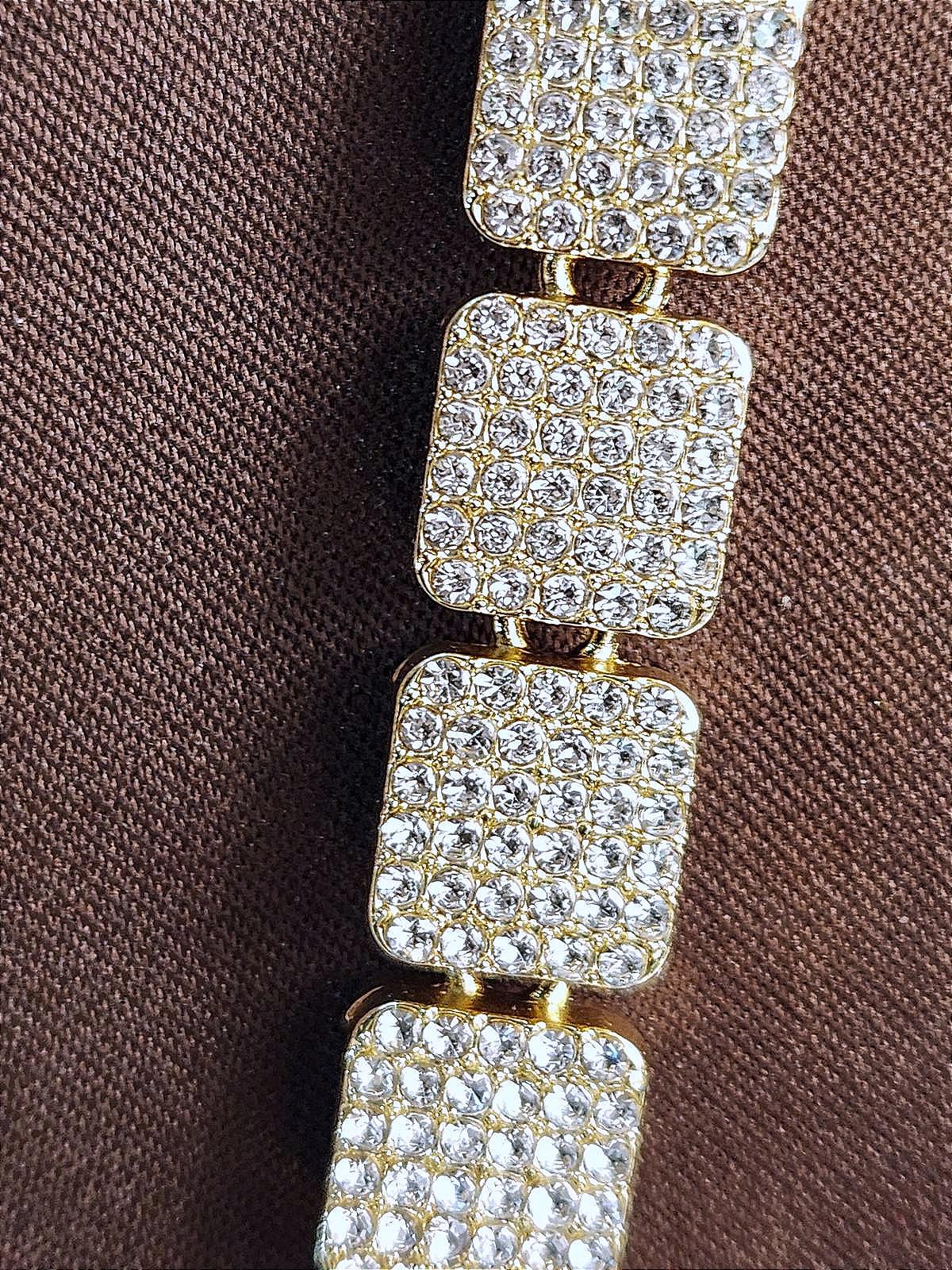 Bold, Hip Hop, Iced-Out, Square Pave Cluster Necklace Unixex Sterling & CZ 20 in